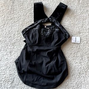 Free People embroider black velvet keyhole top.